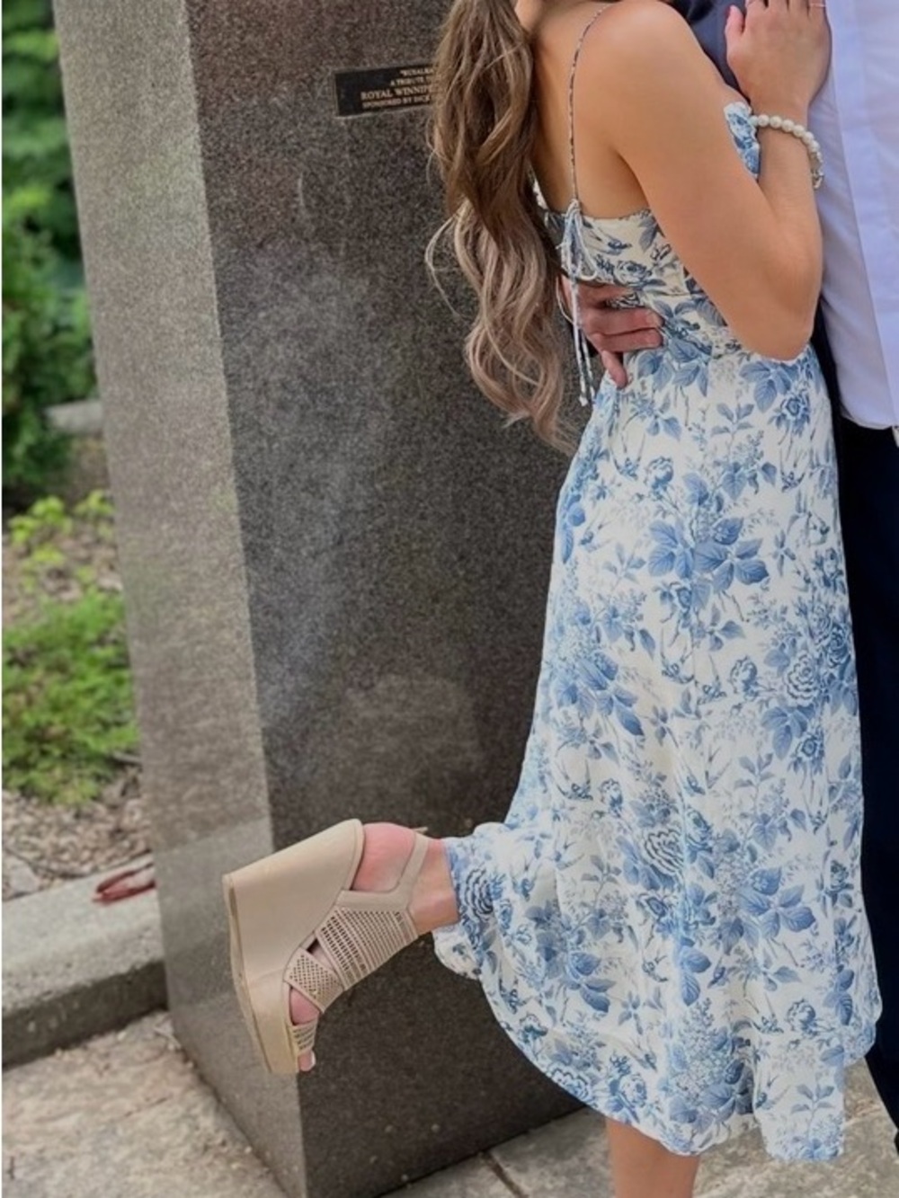 Floral Sweetheart Slip Dress in Blue and Cream - Picture 4 of 6